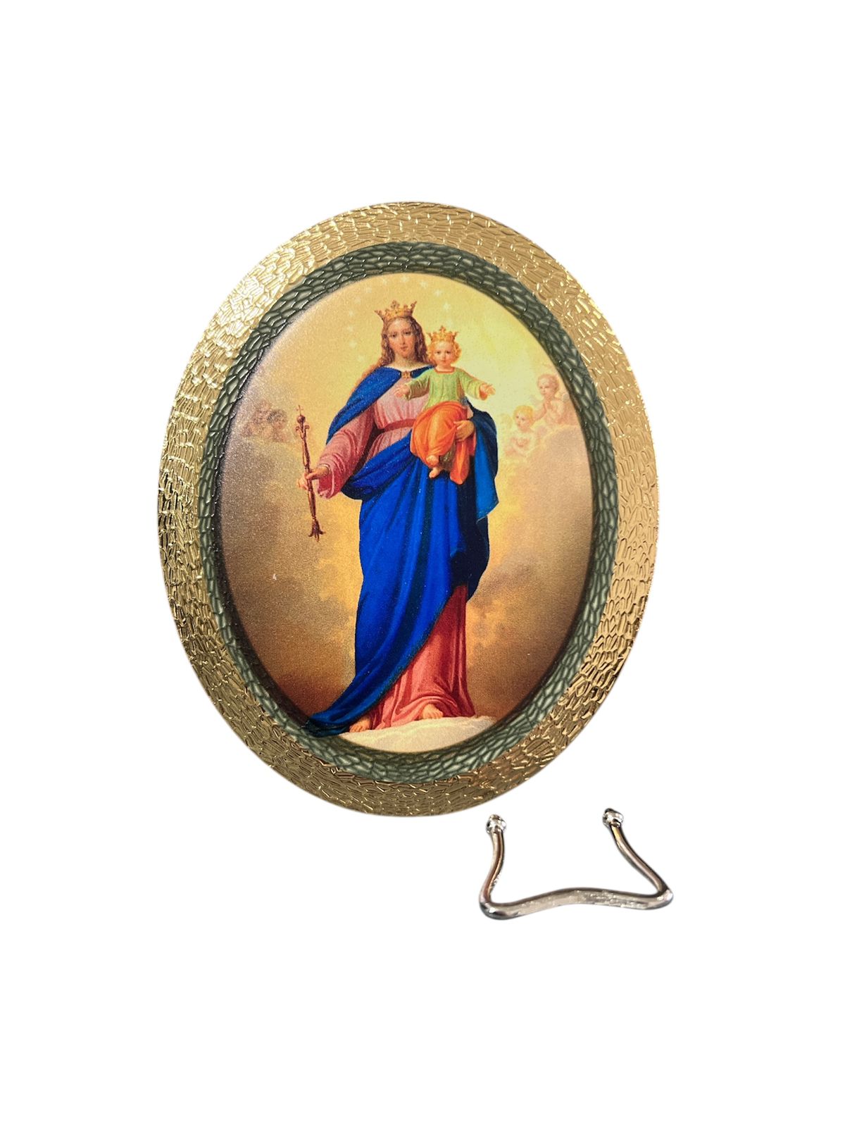 MOLDURA OVAL EM FOLHA DE OURO NOSSA SENHORA AUXILIADORA 